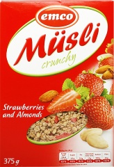 Musli crunchy z truskawkami i migdałami 