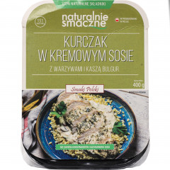 Danie naturalnie smaczne kurczak w sosie z warzywami i kaszą bulgur 