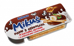 Krem do smarowania Mikuś z czekoladą orzechami miodem i paluszkami 