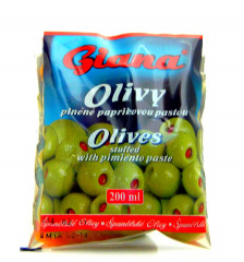 Oliwki zielone z papryką w słonej zalewie 200ml