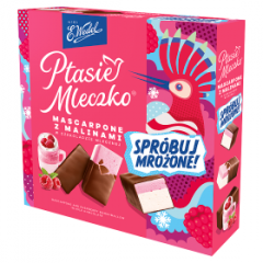 E.Wedel Ptasie Mleczko® mascarpone z malinami w czekoladzie mlecznej 340g