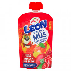 Hortex Leon Przekąska mus 100% owoców i warzyw jabłko, banan, wiśnia, buraczek saszetka 100g