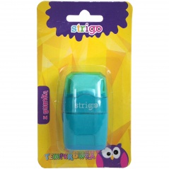 Temperówka na dwie grubości kredek z dużym pojemnikiem i gumką 