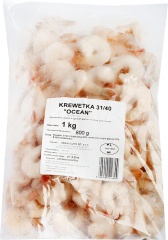 ABRAMCZYK Krewetki Białe 31-40 Blanszowane Bez Głowy Bez Pancerza Z Ogonkiem 20% 800/1000G OCEAN