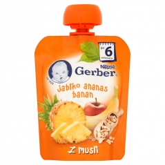 Gerber Deserek w tubce jabłko banan winogrona z musli po 6 miesiącu 90 g