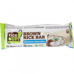 Baton rice up z brązowego ryżu z białą czekoladą i kokosem 