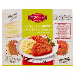 Kotlet drobiowy z puree i marchewką z groszkiem 