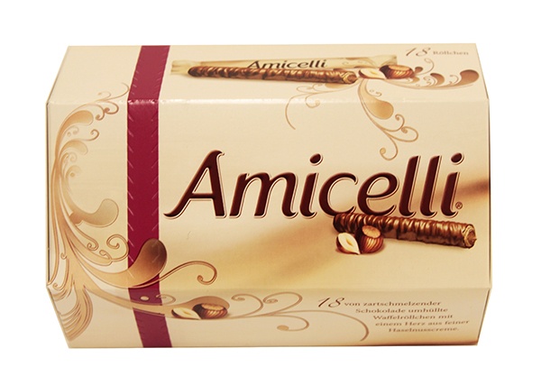 Rurki waflowe Amicelli z kremem orzechowym i polewą czekoladową 