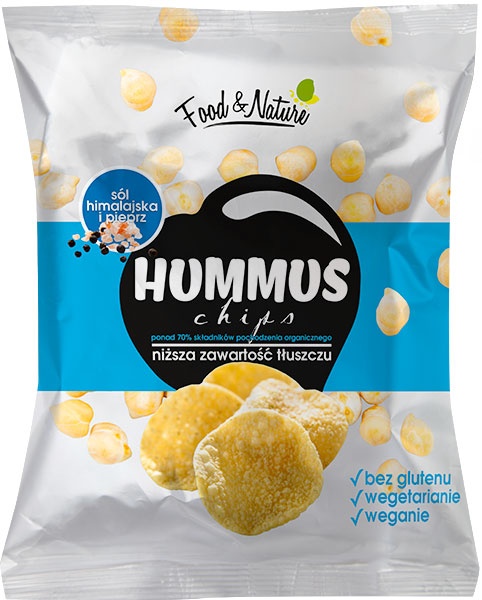 Hummus chips z solą himalajską z pieprzem 