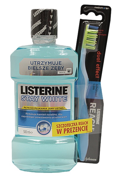 Listerine płyn do płukania ust stay white 500ml + szcz.reach eff.med 