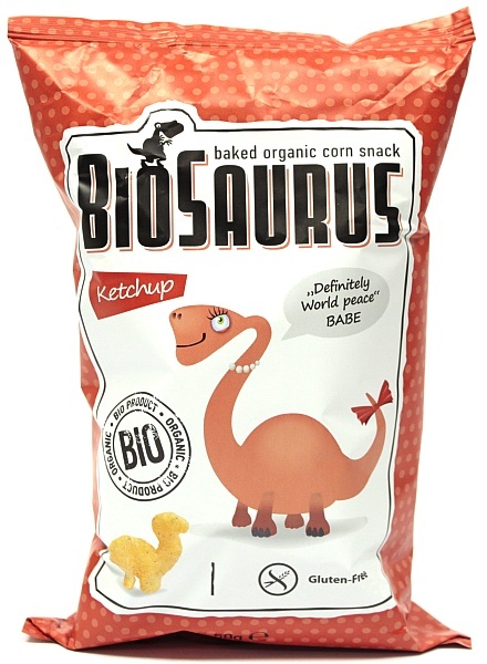 Chrupki Biosaurus Bio bez glutenu pieczone kukurydziane smak ketchup 