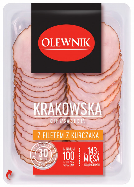 Sucha krakowska z filetem kurczaka z dodatkiem wieprzowiny plastry 90 g Olewnik