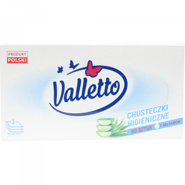 Chusteczki higieniczne Valletto 3w z balsamem box 90szt 