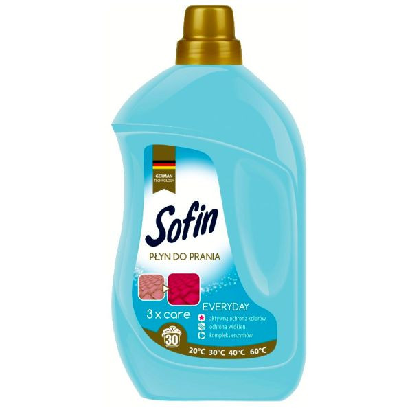 SOFIN Everyday 3 x care - specjalny płyn do codziennego prania delikatnych tkanin z włókien naturalnych i syntetycznych oraz bielizny  1,5l