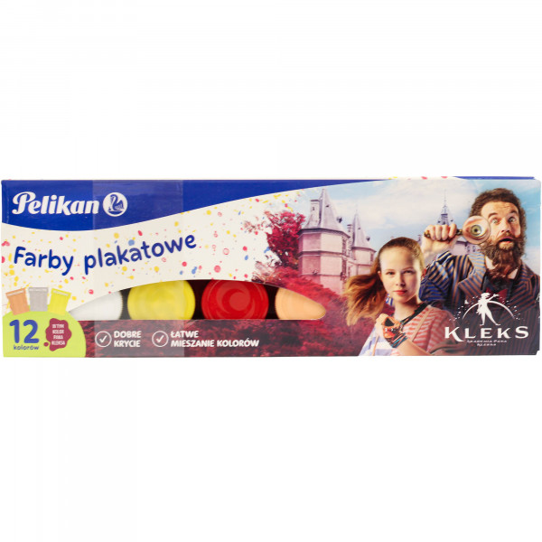 Pelikan Farby plakatowe szkolne mix kolorów KLEKS 12 szt x 20 ml