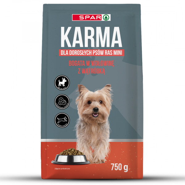 Karma dla psa Spar sucha bogata w wołowinę z wątróbką 750g 