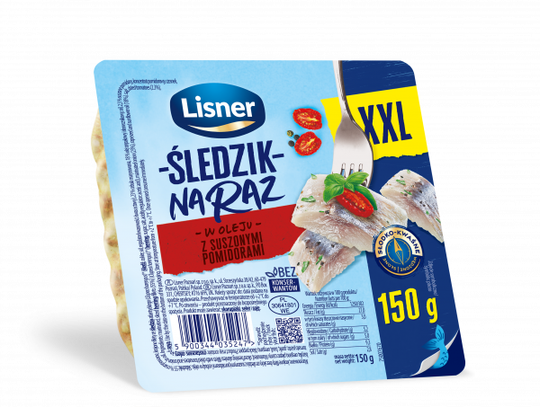 Śledzik na raz w oleju z suszonymi pomidorami XXL Lisner 150g