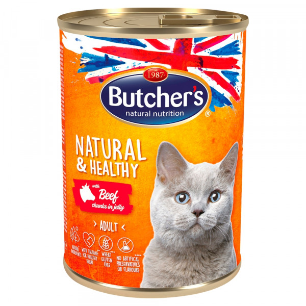 Butcher&#039;s Natural&amp;Healthy Cat z wołowiną kawałki w galarecie 400g