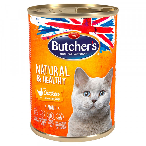 Butcher&#039;s Natural&amp;Healthy Cat z kurczakiem kawałki w galarecie 400g