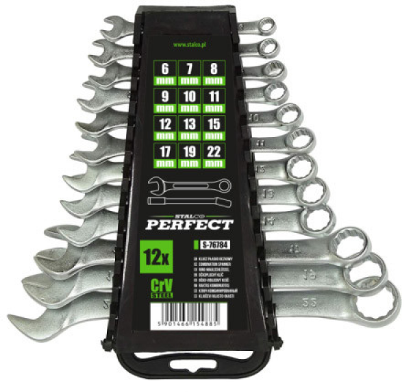 Klucze Stalco płasko-oczkowy 6-22mm 12elem 