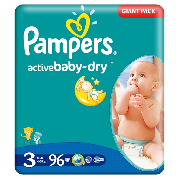 Pieluszki Pampers Active Baby-Dry, Rozmiar 3, 96 sztuk, 4-9kg 