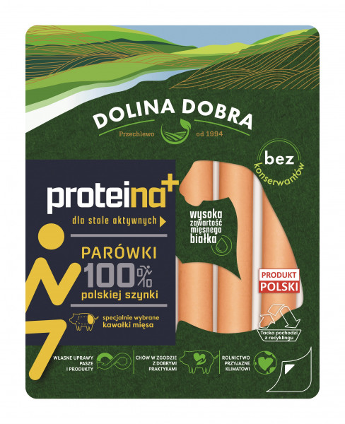 Proteina+ parówki 100% polskiej szynki 200g Dolina Dobra