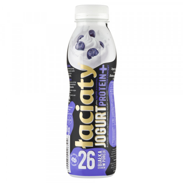 Jogurt Łaciaty jagoda ze śmietanką z wysoką zawartością białka w butelce typu PET 360g