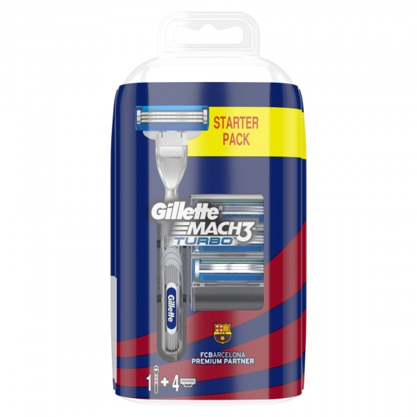 Gillette Mach3 Turbo maszynka do golenia dla mężczyzn + 4 ostrza, FC Barcelona, edycja limitowana