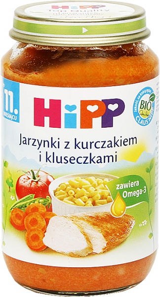HiPP BIO od pokoleń, Jarzynki z kurczakiem i kluseczkami, po 11. m-cu, 220 g