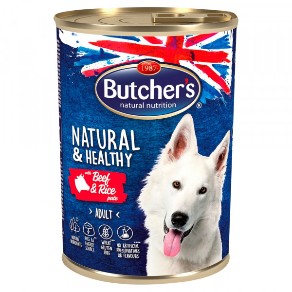 Karma Butcher&#039;s natural&amp;healthy dog z wołowiną i ryżem pasztet 