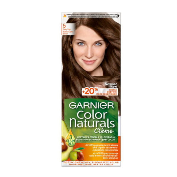 Garnier Color Naturals 5 Jasny brąz, odżywcza farba do włosów, do 100% pokrycia siwych włosów