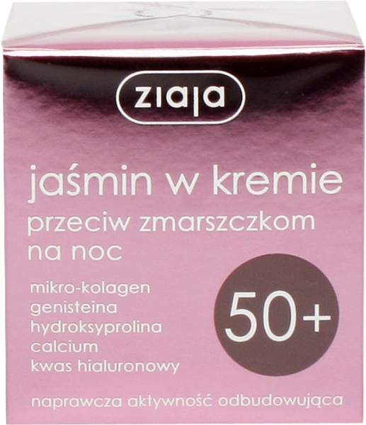 Ziaja Jaśmin 50+ Krem na noc przeciw zmarszczkom, naprawcza aktywność odbudowująca, mikro-kolagen, hydroksyprolina, calcium, kwas hialuronowy 50 ml