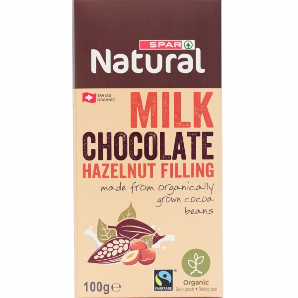 Spar czekolada mleczna z nadzieniem z orzechów laskowych eko 