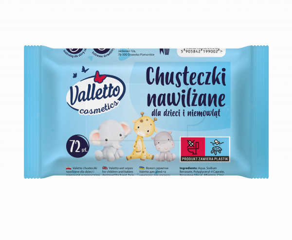 Chusteczki nawilżane valletto dla dzieci i niemowląt 72szt 