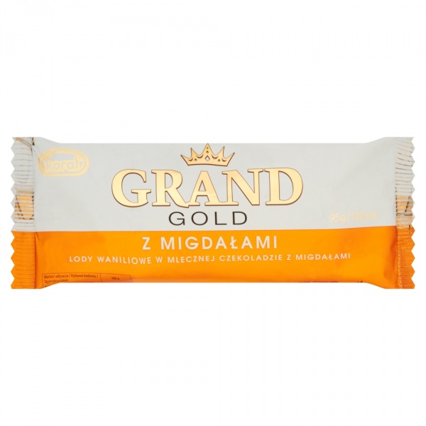 Lody grand gold waniliowe w mlecznej czekoladzie z migadałami 
