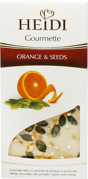 Czekolada gourmette orange&amp;seeds biała z pestkami dyni,pomarańczą 