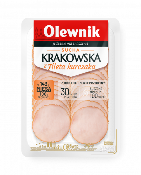 Sucha krakowska z filetem kurczaka z dodatkiem wieprzowiny plastry 80 g Olewnik