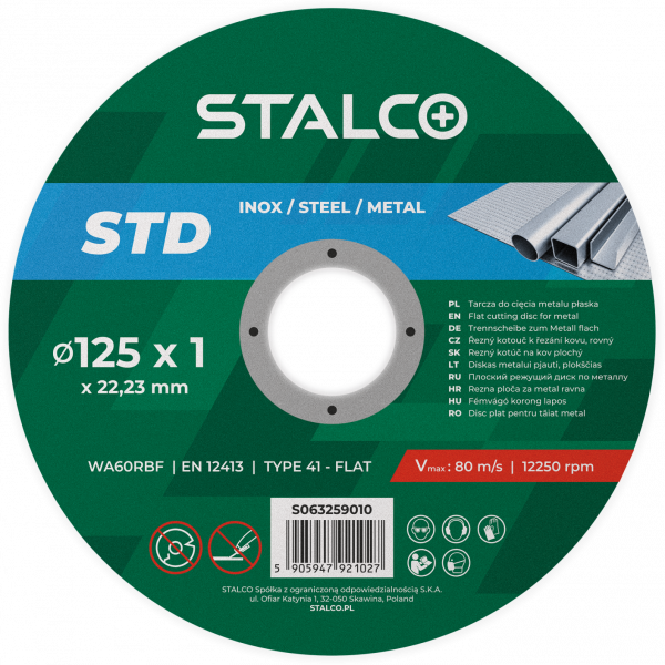 Tarcza Stalco do cięcia metalu płaska std 125x1,0mm