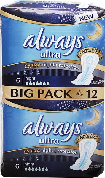 Always Ultra Secure Night podpaski ze skrzydełkami, 12 sztuk