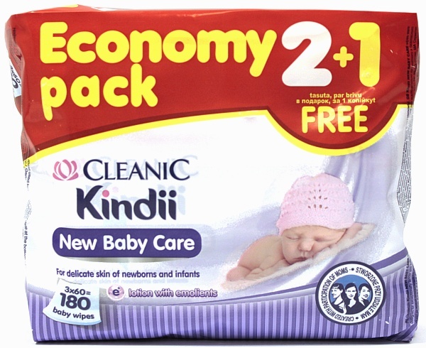 Chusteczki dla niemowląt Cleanic Kindii New Baby Care 3 x 60 szt.