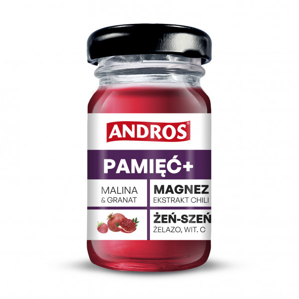 ANDROS shot PAMIĘĆ+ malina &amp; granat 55ml