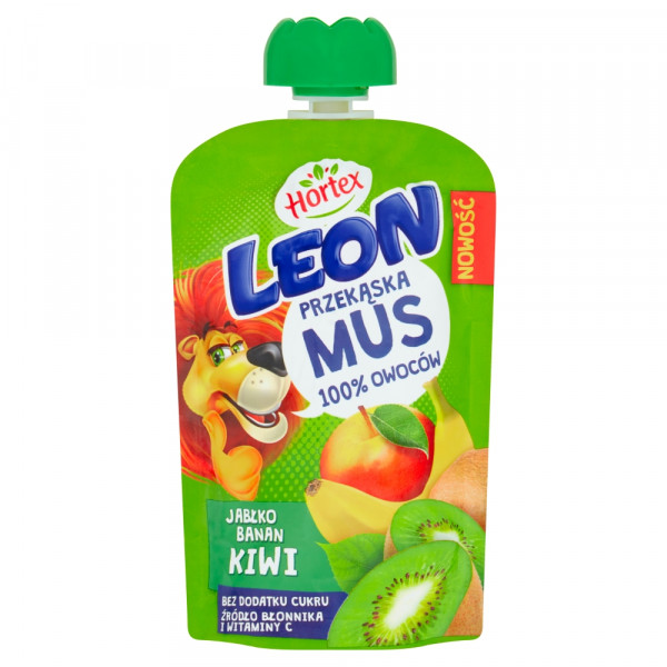 Hortex Leon i Przyjaciele Przekąska mus 100% owoców jabłko, banan, kiwi saszetka 100g