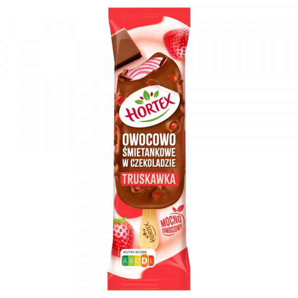 Hortex lody owocowo-śmietankowe truskawka w czekoladzie patyk 120ml