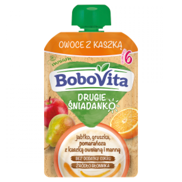 BoboVita Drugie Śniadanko Owoce z kaszką jabłko gruszka pomarańcza po 6 miesiącu 100 g