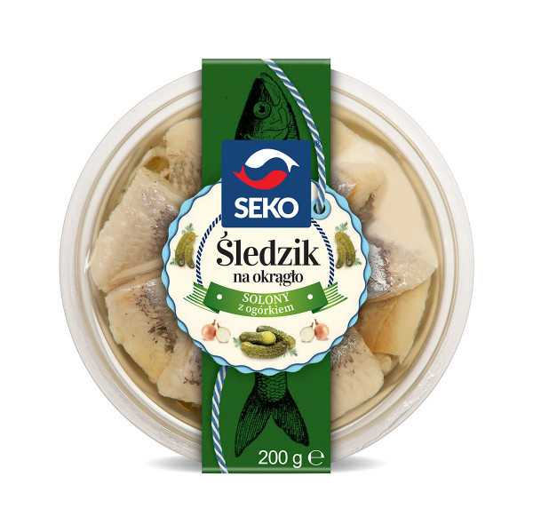 Śledzik Seko na okrągło solony z ogórkiem 200g 