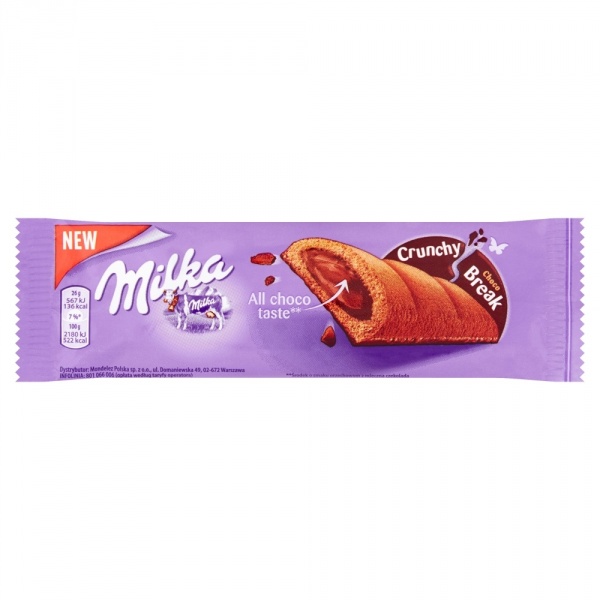 Milka Crunchy Ciastko kakaowe z nadzieniem orzechowym i czekoladą 