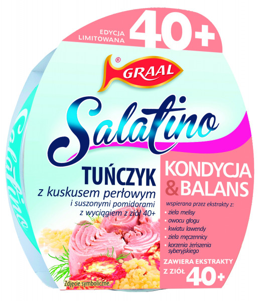 Salatino tuńczyk z kuskusem suszonymi pomidorami ziołami 40+ 