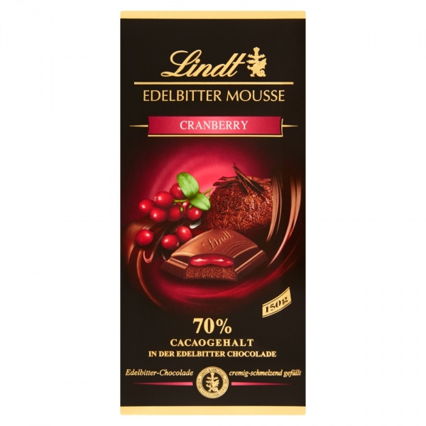 LINDT EDELBITTER 70% CRANBERRY 150g