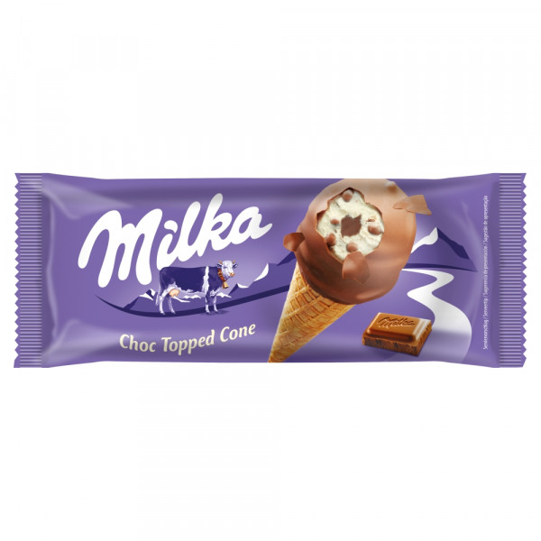 Milka Lody o smaku waniliowym z kawałkami mlecznej czekolady w rożku 