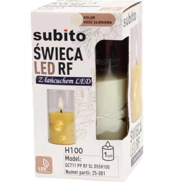 Świeca Subito led z łańcuchem h100 w kolorze kości słoniowej